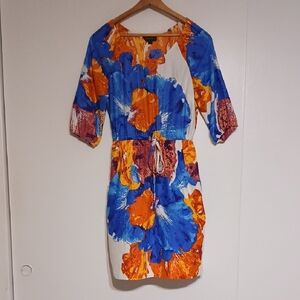 Trulli Vibrant Blue and Orange Floral Midi Dress